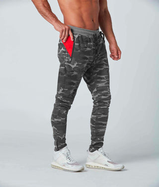 Born Tough Core Fit Zippered Running Jogger Pants for Men Grey Camo