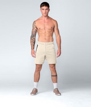 Born Tough Core Fit Zippered Flatlock Seamed Stone Athletic Shorts for Men