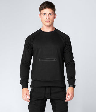Born Tough Drop Pocket Black Crewneck Bodybuilding Sweatshirt for Men