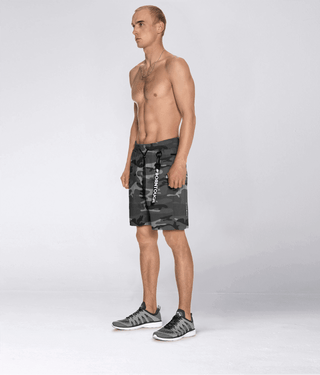 Born Tough Core Fit Zippered Grey Camo Running Shorts for Men