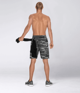 Born Tough Core Fit Zippered Grey Camo Athletic Shorts for Men