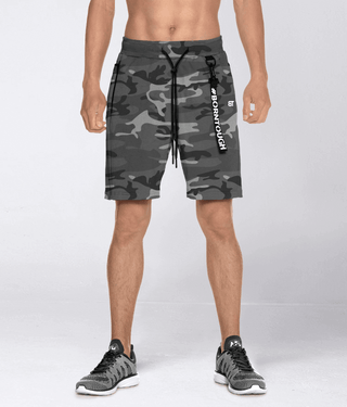 Born Tough Core Fit Zippered Grey Camo Crossfit Shorts for Men