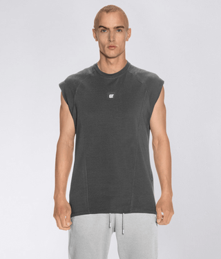 Born Tough Sleeveless Back Shoulder Drop Running T-Shirt For Men Grey