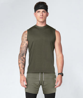 Born Tough Military Green Curved Hems Sleeveless Athletic Shirt For Men