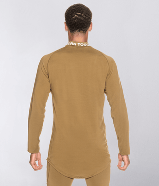 Born Tough Mock Neck Long Sleeve Base Layer Crossfit Shirt For Men Khaki