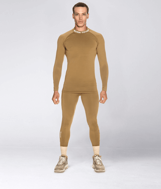 Born Tough Mock Neck Long Sleeve Compression Athletic Shirt For Men Khaki