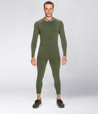 Born Tough Mock Neck Long Sleeve Compression Running Shirt For Men Military Green