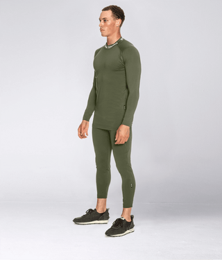 Born Tough Mock Neck Long Sleeve Compression Running Shirt For Men Military Green