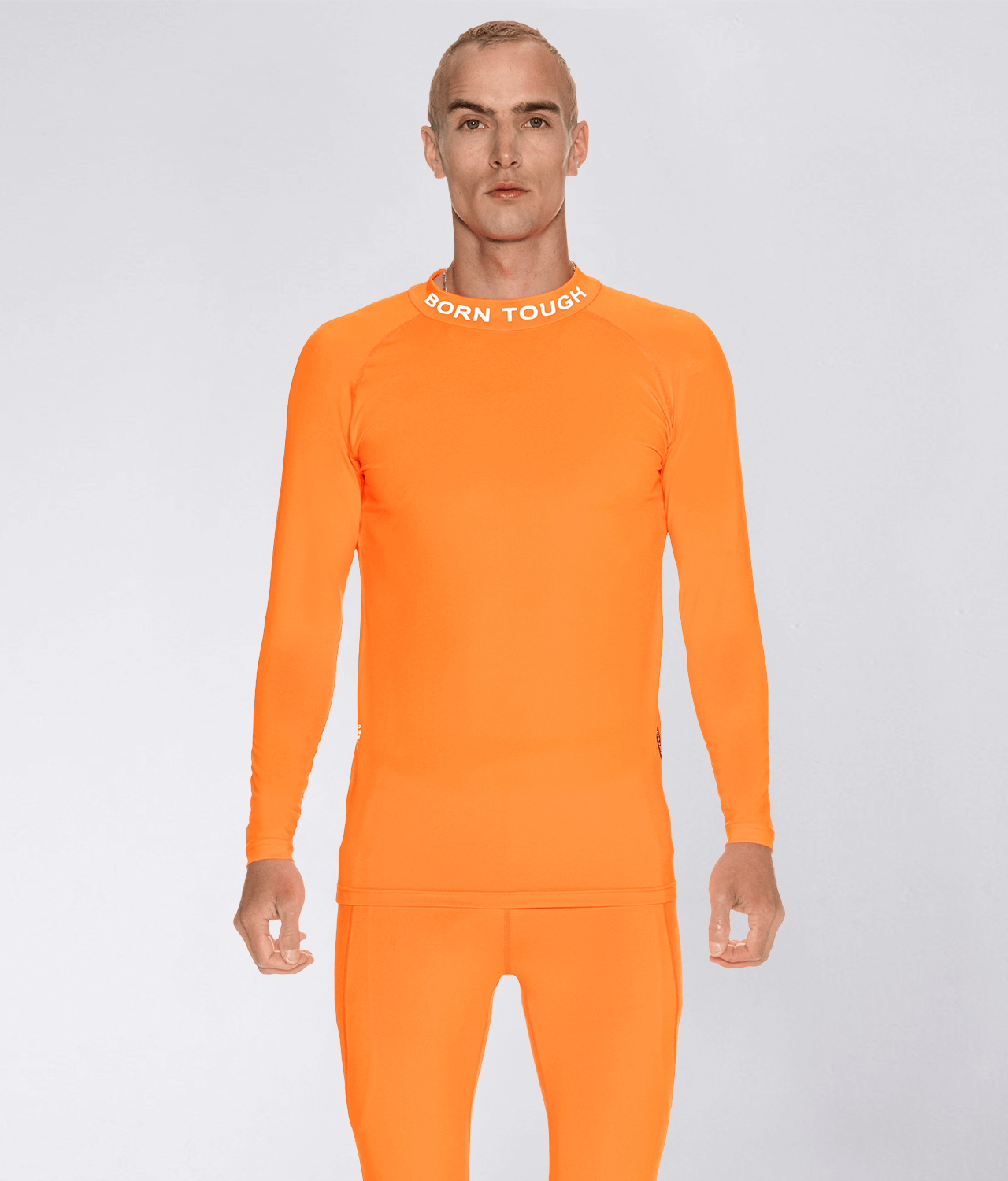 Born Tough Mock Neck Long Sleeve Compression Athletic Shirt For Men Orange