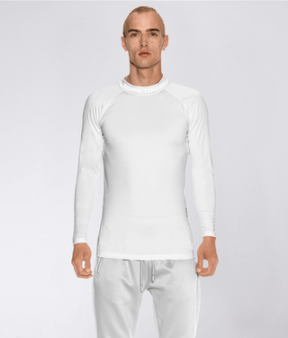 Born Tough Mock Neck Long Sleeve Compression Running Shirt For Men White