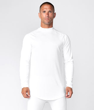 Born Tough Mock Neck Long Sleeve Base Layer Bodybuilding Shirt For Men White