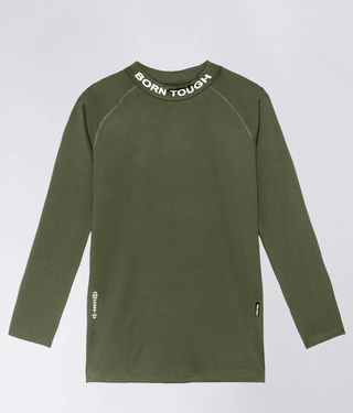 Born Tough Mock Neck Long Sleeve Compression Bodybuilding Shirt For Men Military Green