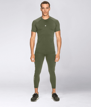 Born Tough Mock Neck Short Sleeve Compression Bodybuilding Shirt For Men Military Green