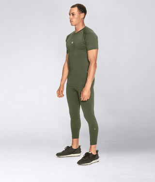 Born Tough Mock Neck Short Sleeve Compression Crossfit Shirt For Men Military Green