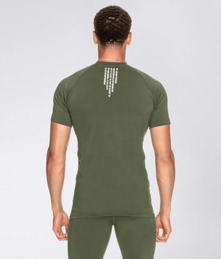 Born Tough Mock Neck Short Sleeve Compression Running Shirt For Men Military Green