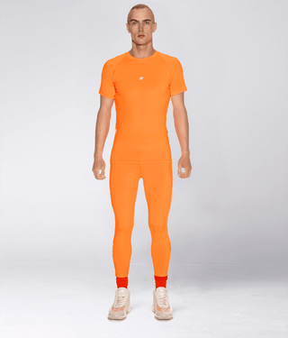 Born Tough Mock Neck Short Sleeve Compression Running Shirt For Men Orange