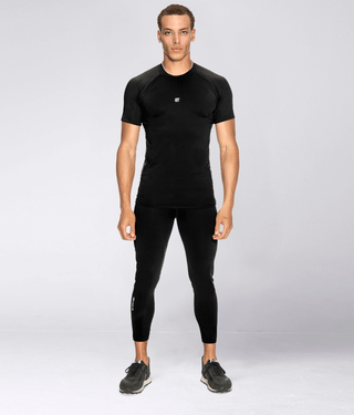 Born Tough Mock Neck Short Sleeve Compression Bodybuilding Shirt For Men Black