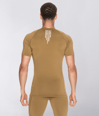 Born Tough Mock Neck Short Sleeve Compression Crossfit Shirt For Men Khaki