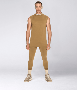 Born Tough Mock Neck Sleeveless Base Layer Crossfit Shirt For Men Khaki