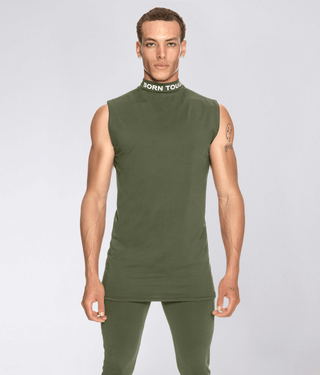 Born Tough Mock Neck Sleeveless Base Layer Running Shirt For Men Military Green