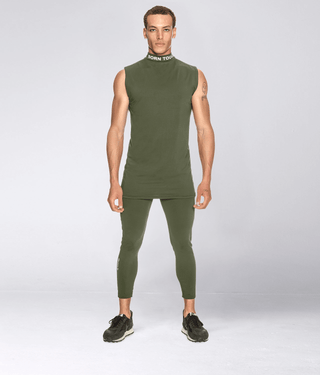 Born Tough Mock Neck Sleeveless Base Layer Crossfit Shirt For Men Military Green