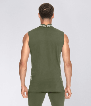 Born Tough Mock Neck Sleeveless Base Layer Bodybuilding Shirt For Men Military Green
