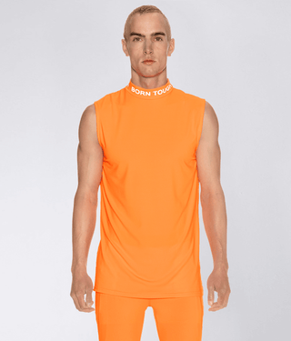 Born Tough Mock Neck Sleeveless Base Layer Bodybuilding Shirt For Men Orange