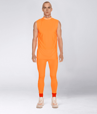 Born Tough Mock Neck Sleeveless Base Layer Bodybuilding Shirt For Men Orange