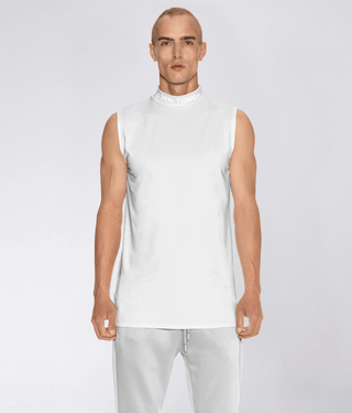Born Tough Mock Neck Sleeveless Base Layer Athletic Shirt For Men White