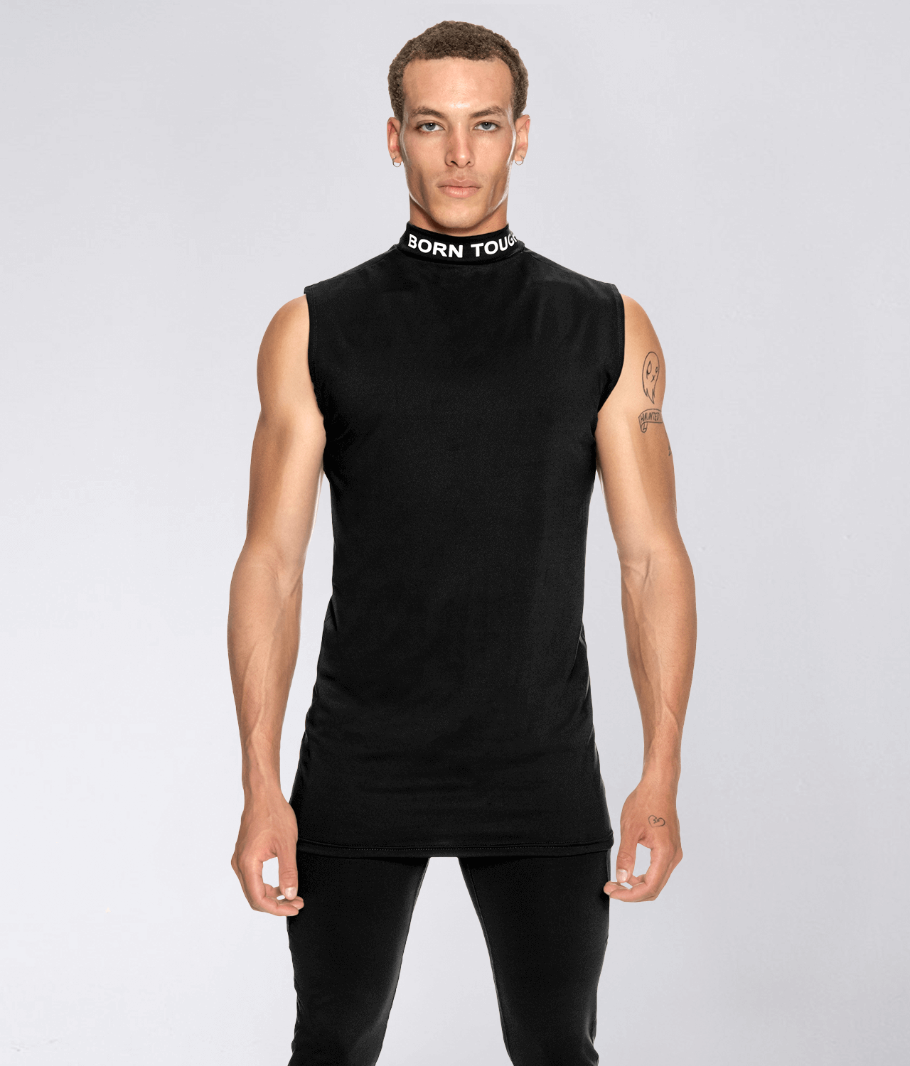 Mens sleeveless top mock turtleneck