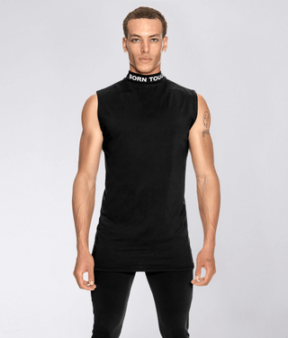 Born Tough Mock Neck Sleeveless Base Layer Athletic Shirt For Men Black