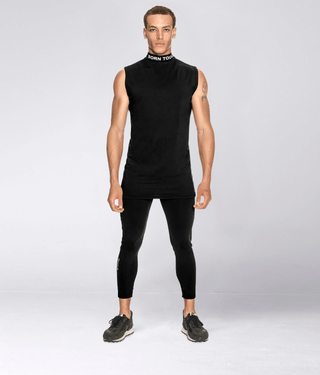 Born Tough Mock Neck Sleeveless Base Layer Athletic Shirt For Men Black