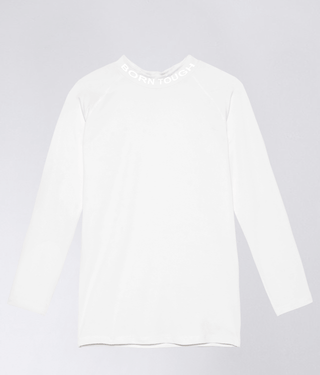 Born Tough Mock Neck Long Sleeve Compression Crossfit Shirt For Men White