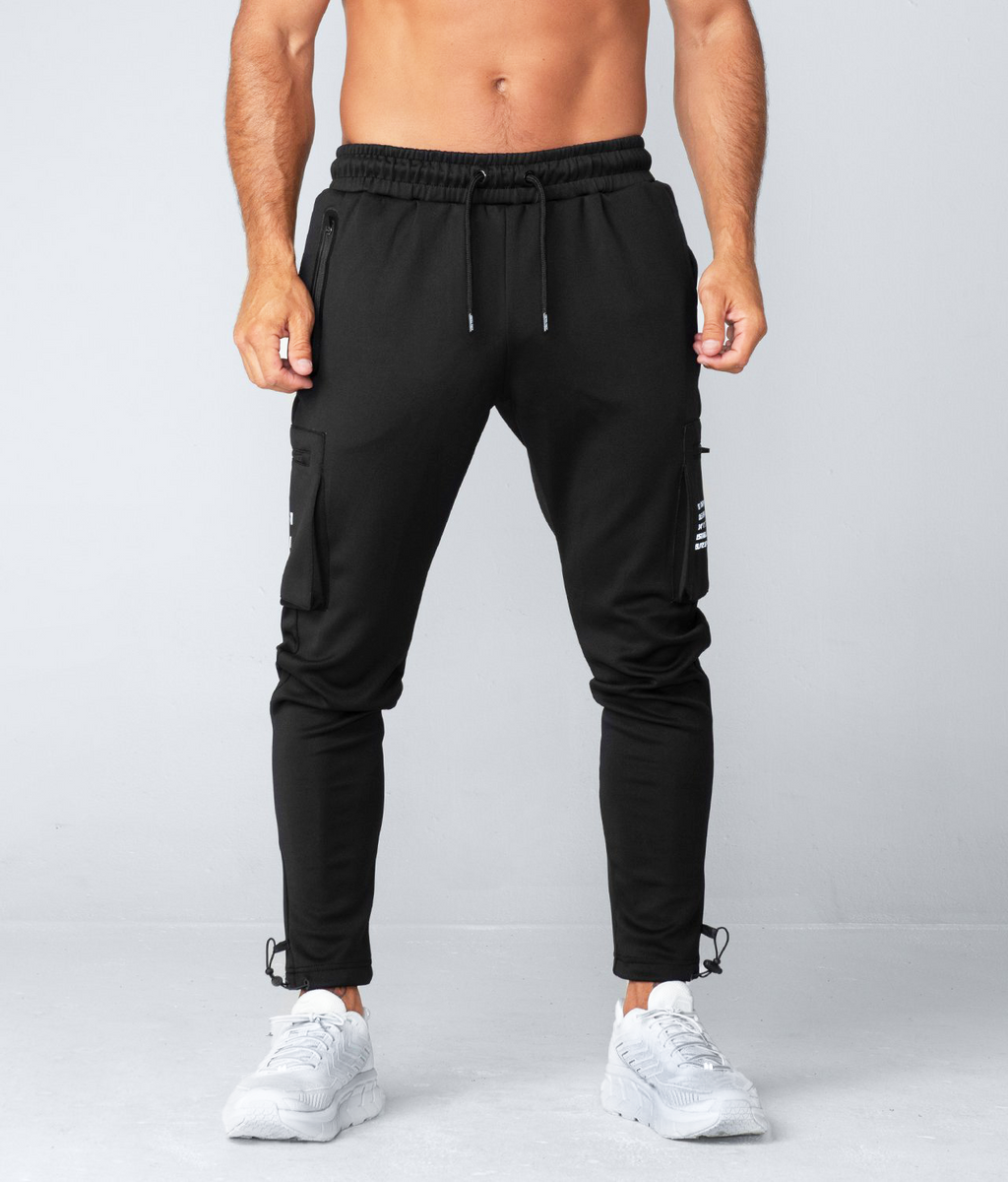 Born Tough Momentum Fitted Cargo Gym Workout Jogger Pants for Men Black