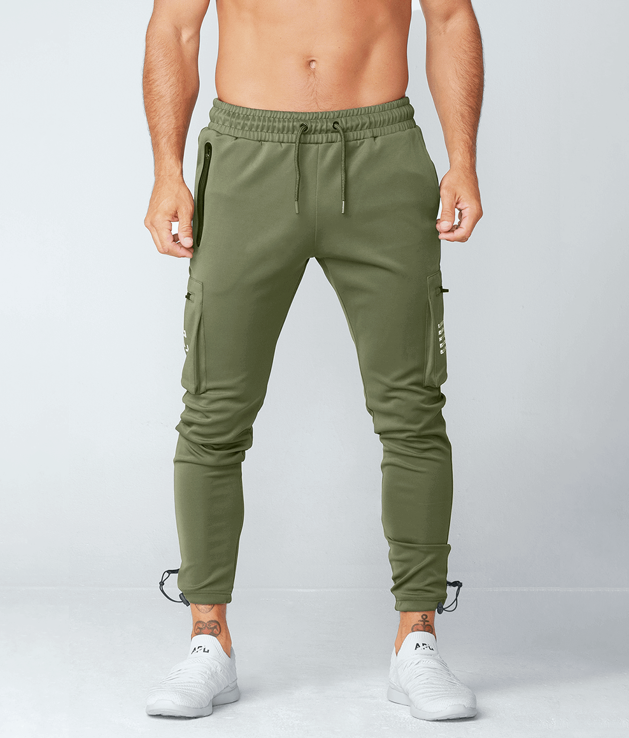 Born Tough Momentum Fitted Cargo Gym Workout Jogger Pants for Men Military Green XL