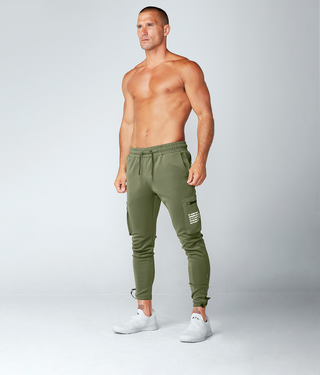 Born Tough Momentum Fitted Cargo 4-Way Stretch Bodybuilding Jogger Pants For Men Military Green