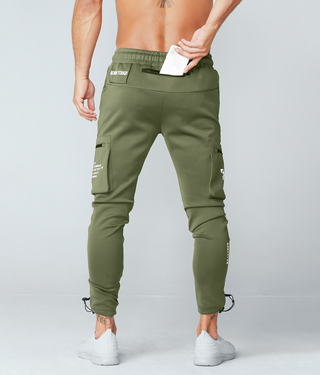 Born Tough Momentum Fitted Cargo Sidelock Pocket Design Running Jogger Pants For Men Military Green