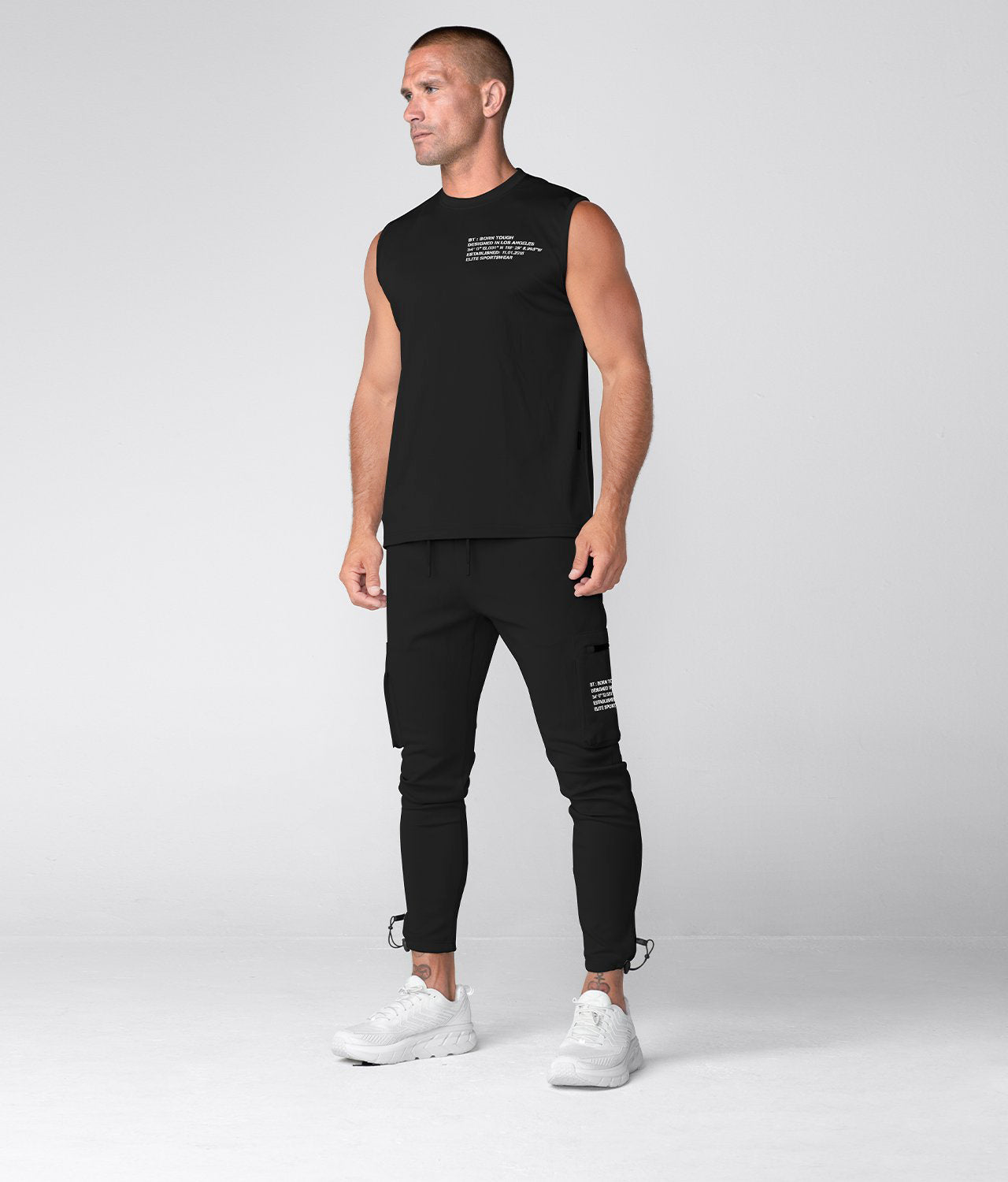 Born Tough Momentum Sleeveless Fitted Black Gym Workout Tee Shirt For Men