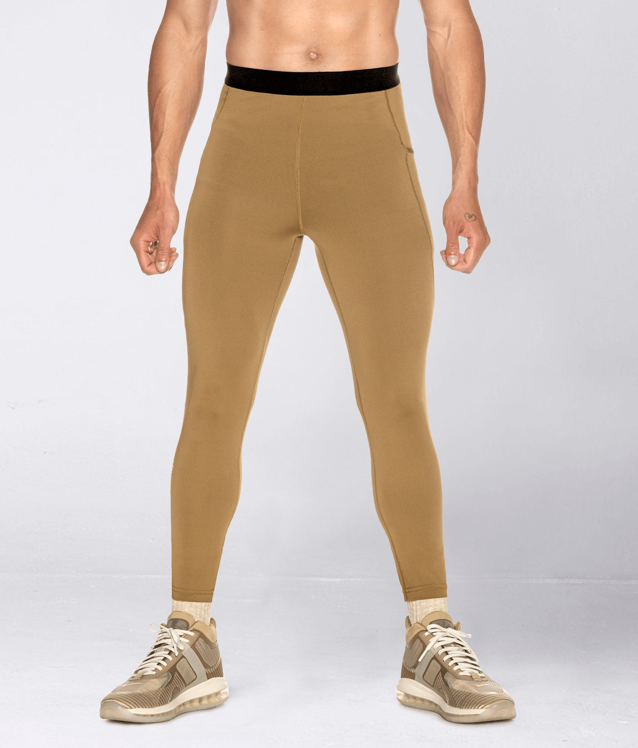 olie apologi vision Born Tough Side Pockets Compression Khaki Gym Workout Legging Pants For Men