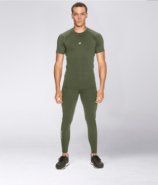 Born Tough Side Pockets Compression Running Pants For Men Military Green