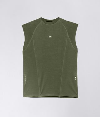 Born Tough Sleeveless Back Shoulder Drop Crossfit T-Shirt For Men Military Green